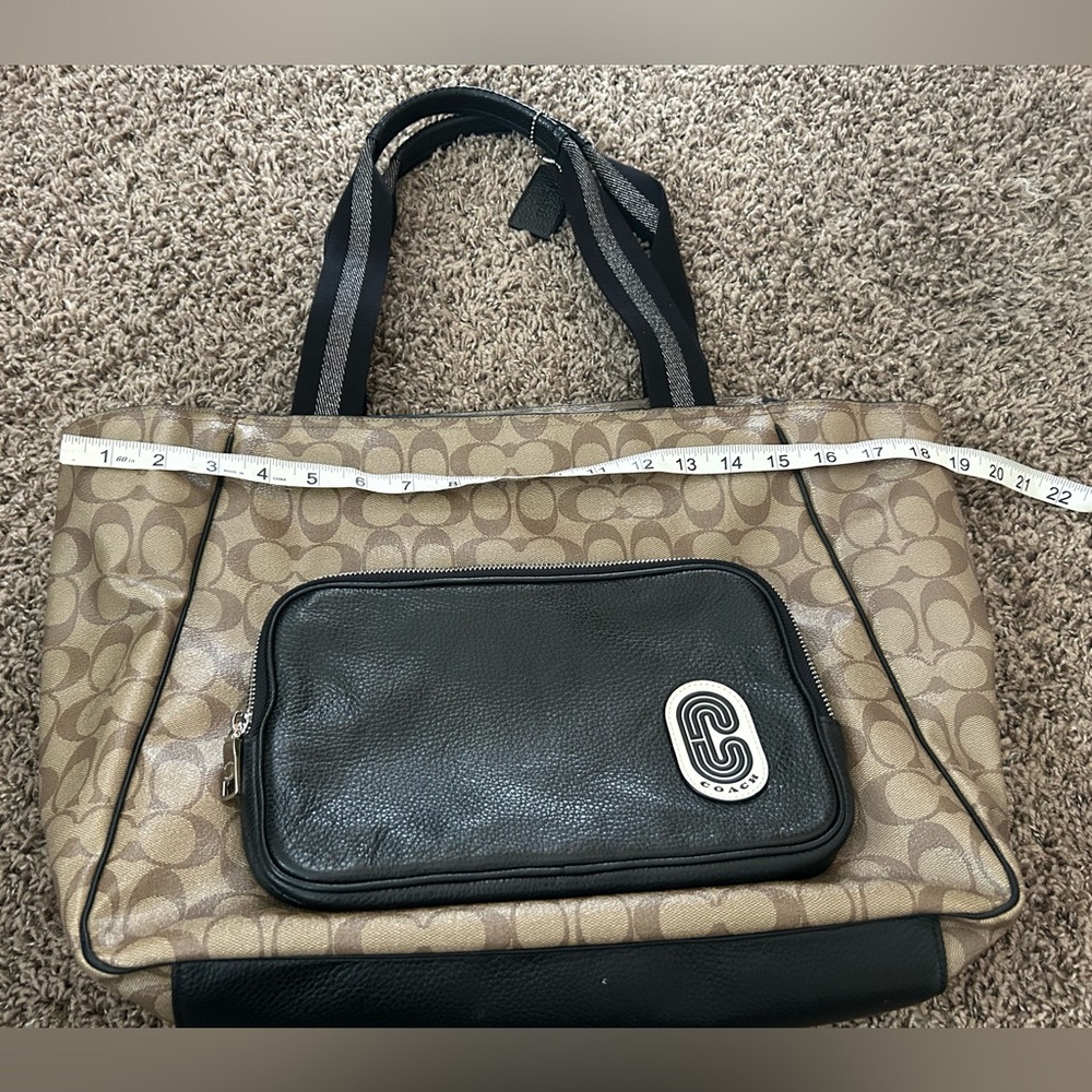 COACH Court Tote Bag Purse in Signature Print Brown Black Silver - Picture 16 of 16